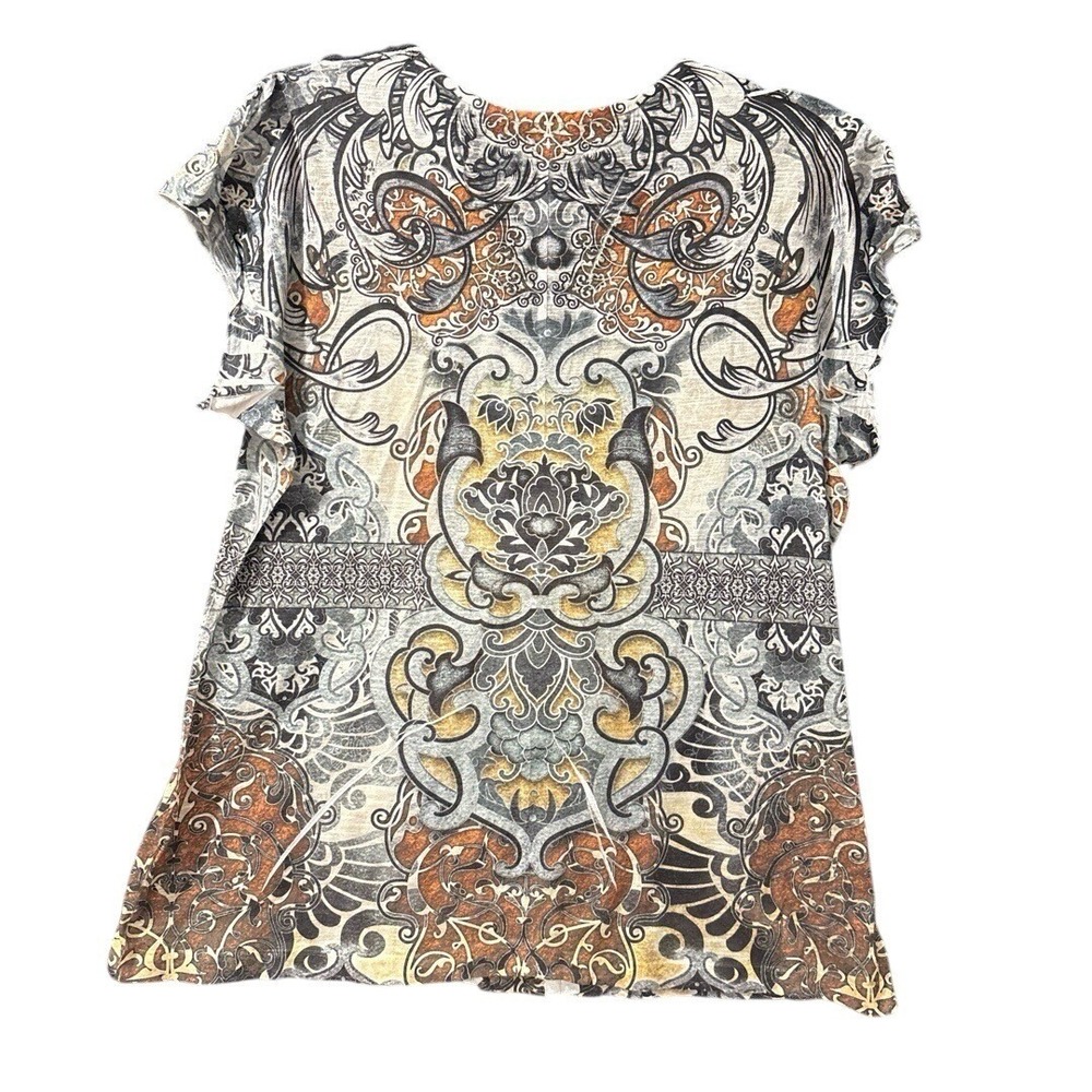 Boho Paisley Festival Top Womens XL Retro Hippie Peasant Blouse V Neck - Picture 3 of 4